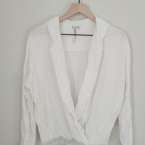 Free People Elsa Bodysuit Top Cream Surplice Neck Size Small - Picture 9 of 12